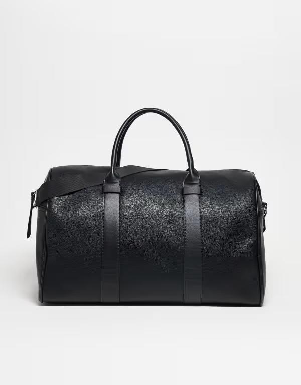 エイソス メンズ バッグ レザー フェイクレザー ASOS DESIGN faux leather carryall bag Black ブラック｜ReVida 店