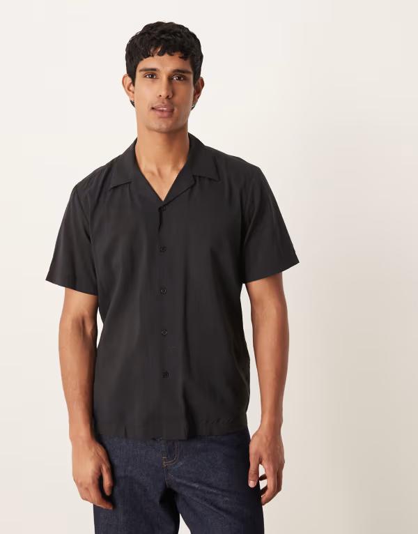セレクティッド メンズ トップス シャツ レギュラーフィット プリント Selected regular fit short sleeve printed shirt Black ブラック