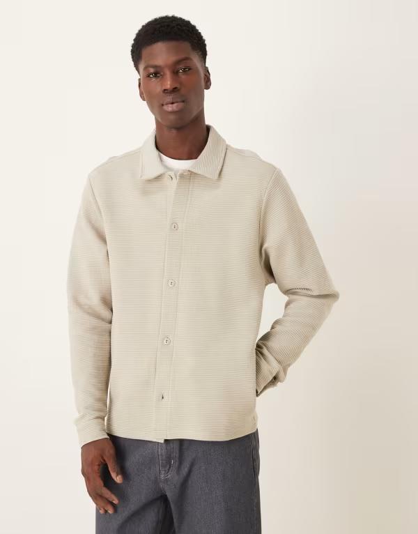 エイソス メンズ アウター ジャケット・ブルゾン リブ ジャージー ASOS DESIGN ribbed jersey shacket in stone London fog ストーン