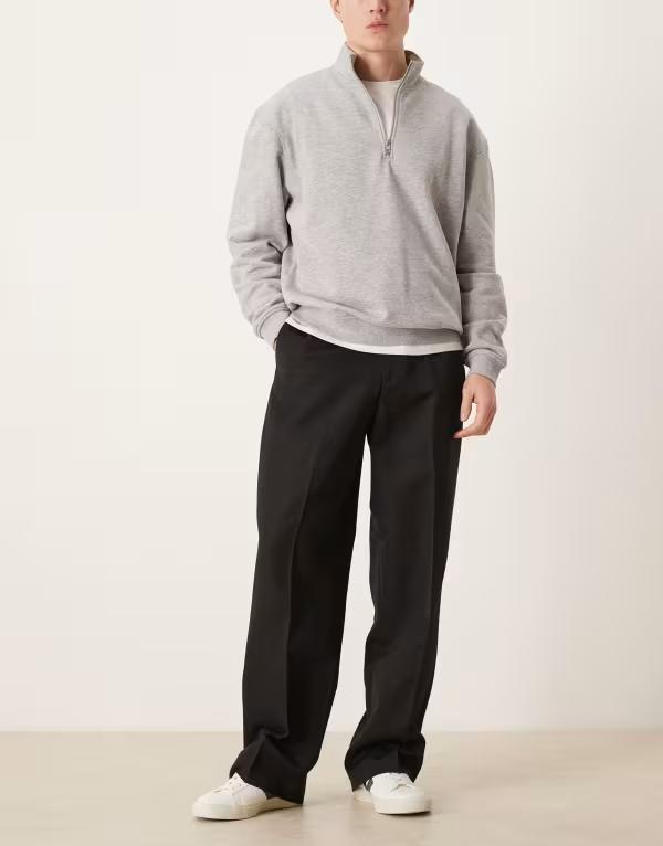 エイソス メンズ ボトムス 心地よいズボン下 ワイドレッグ ASOS DESIGN wide leg dress pants with elastic waist Black 黒いこと