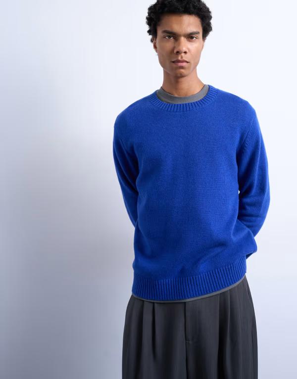 トップマン メンズ アウター ニット・セーター レギュラーフィット クルーネック ウール Topman regular fit knit crew neck sweater with wool in cobalt コバルト