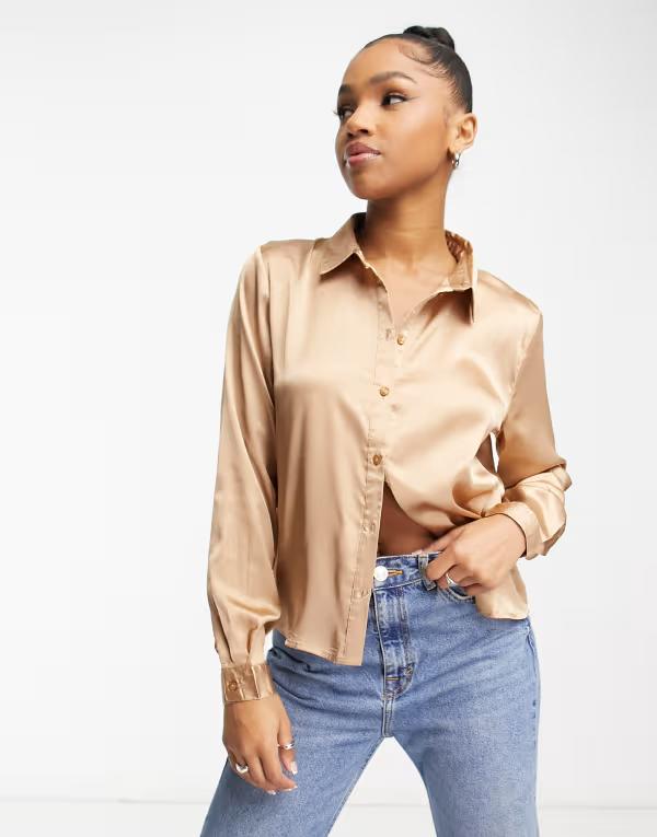 ジェイディーワイ レディース トップス シャツ サテン JDY satin shirt in champagne シャンパン