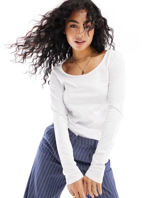 ヴェロモーダ レディース トップス Tシャツ Vero Moda soft scoop neck long sleeve top Bright White ホワイト｜ReVida 店