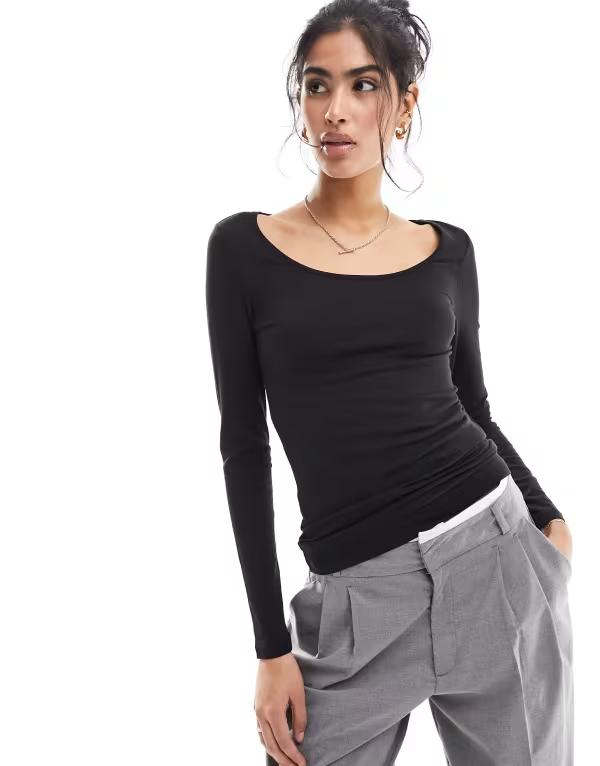 ヴェロモーダ レディース トップス Tシャツ Vero Moda soft scoop neck long sleeve top Black ブラック