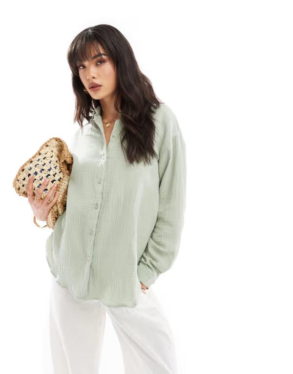 ジェイディーワイ レディース トップス シャツ JDY loose fit cheesecloth shirt in sage - part of a set LIGHT GREEN グリーン