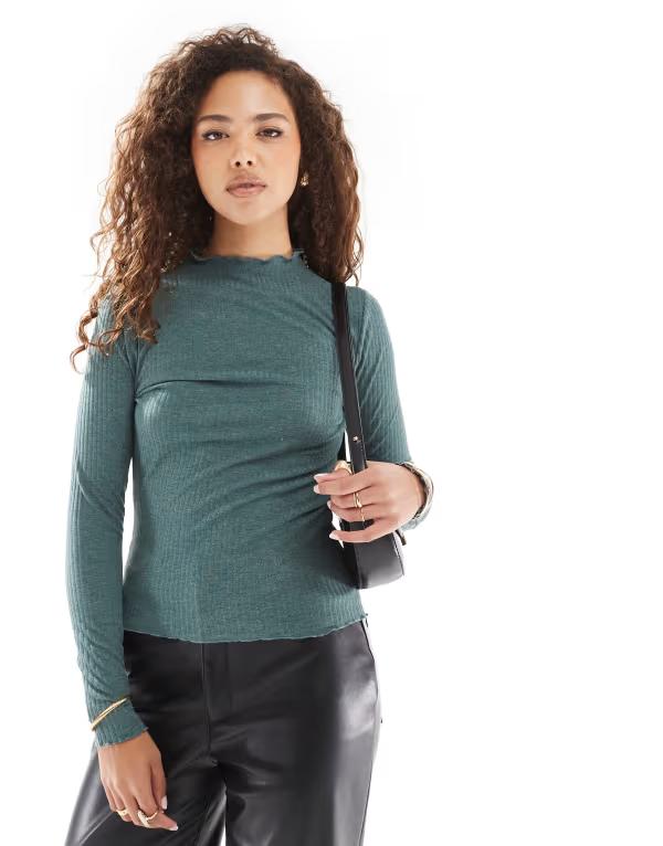 オンリー レディース トップス ティーシャツ ハイネック 肋材 ONLY lettucedge high neck ribbed top インチ teal ティール トップス-レディースファッション-Tシャツ・カットソー