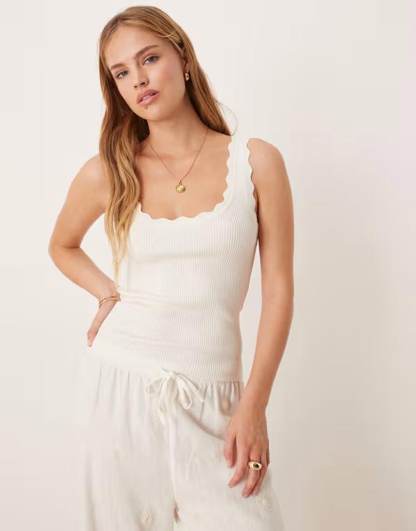 ジェイディーワイ レディース トップス ベスト ニット JDY scallop edge knitank top WHITE ホワイト