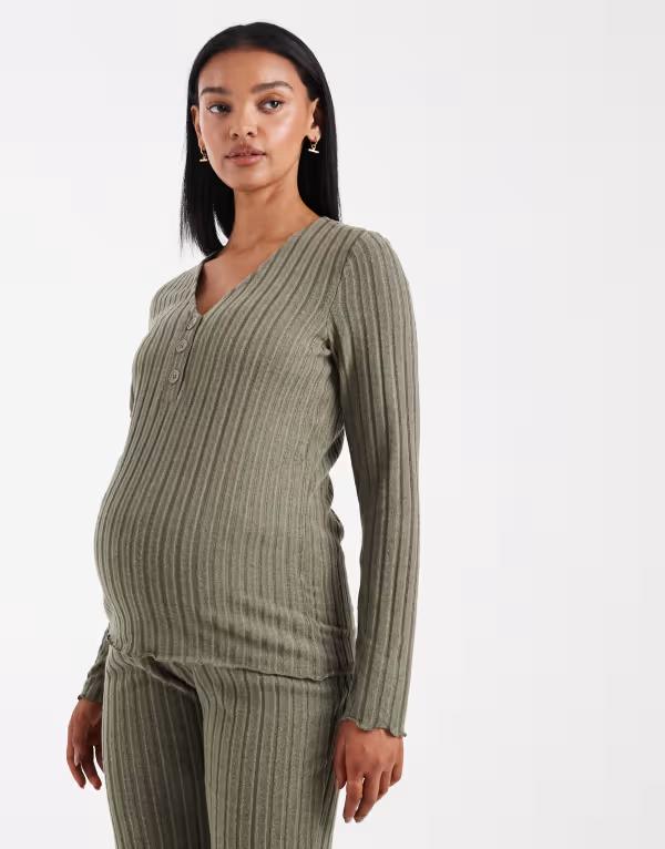 ママライシアス レディース トップス Tシャツ リブニット マタニティ Mama.licious Mamalicious Maternity super soft rib knit nursing-friendly Henley top - part of a set Heathered Grape Leaf グレープ｜ReVida 店