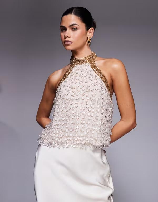 エイソス レディース トップス シャツ ホルター ASOS DESIGN teardrop embellished halter topink ピンク