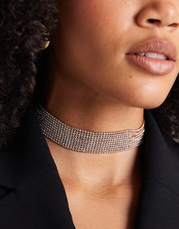 エイソス レディース アクセサリー ネックレス・チョーカー・ペンダントトップ ASOS DESIGN multi-row choker with faux sparkly crystal detailing tone GOLD ゴールド