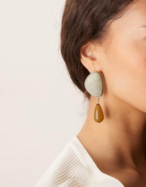 エイソス レディース アクセサリー ピアス・イヤリング ASOS DESIGN large pendant earrings with stone details and blue tones GOLD ゴールド