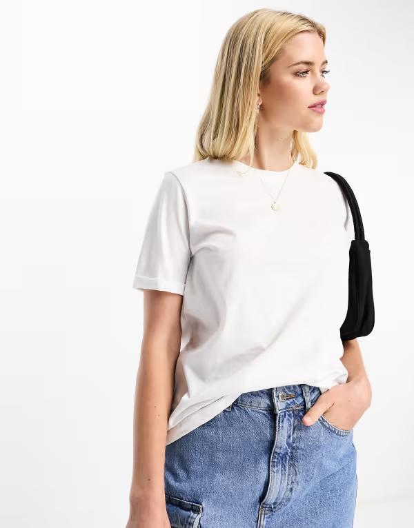 ピーシーズ レディース トップス ティーシャツ 綿織物 Pieces cotton t-shirt WHITE 白いこと Tシャツ・カットソー-トップス