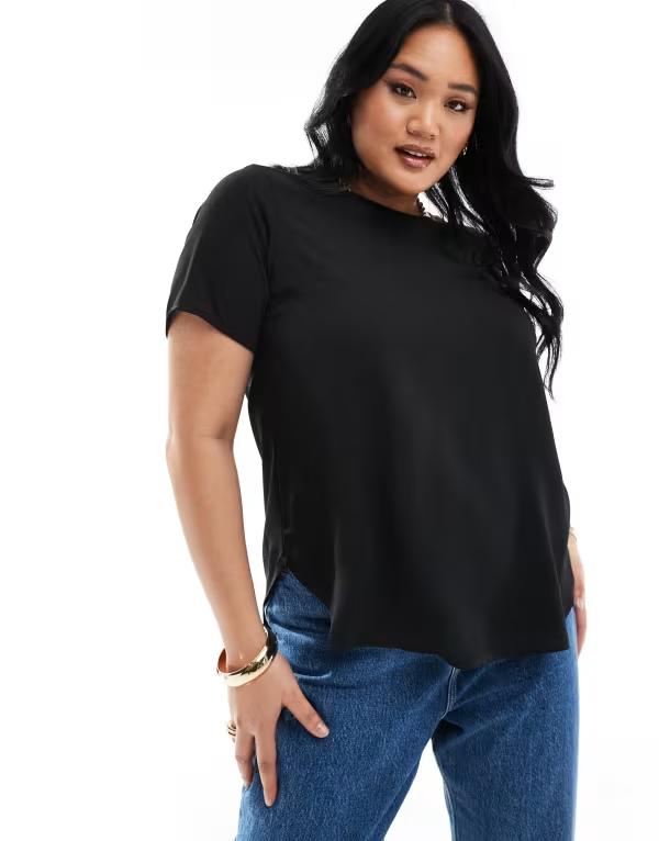 オンリーカーブ レディース トップス シャツ ブラウス Only Curve short sleeve blouse Black ブラック