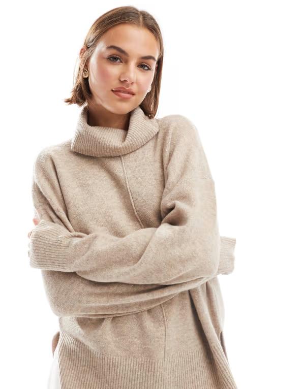 ピーシーズ レディース アウター ニット・セーター Pieces roll neck sweater with seam detail front BEIGE ベージュ｜ReVida 店