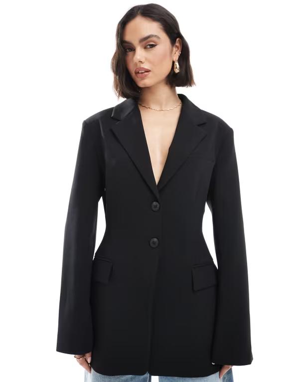 エイソス レディース トップス シャツ ブレザー ASOS DESIGN tailored cinch waist blazer Black ブラック