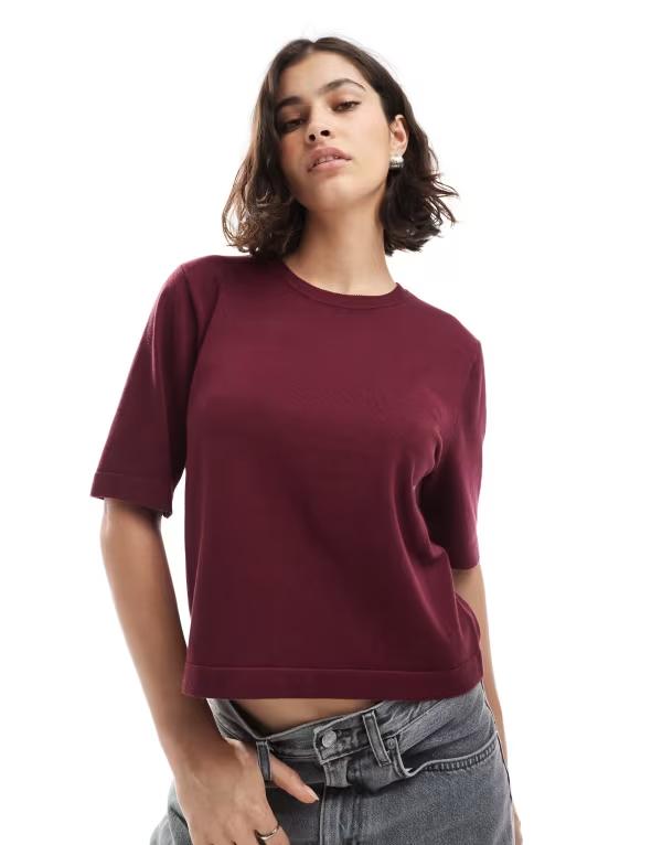 ヴェロモーダ レディース トップス Tシャツ ニット Vero Moda knit boxy T-shirtawny port バーガンディ