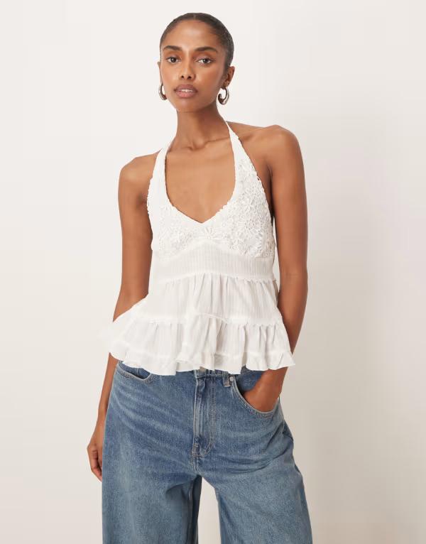 モーテル レディース トップス シャツ ホルター Motel juanita crochet detail halter top WHITE ホワイト