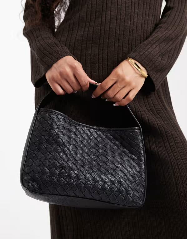グラマラス レディース バッグ Glamorous woven top handle bag Black ブラック