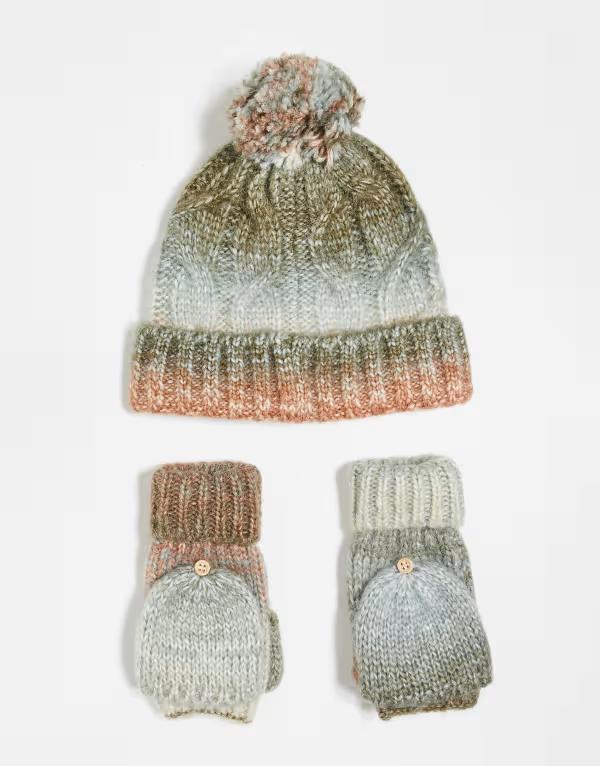 フリーピープル レディース アクセサリー 手袋 プリント Free People Rainbow run hat and gloveset in multi print BLUE ブルー