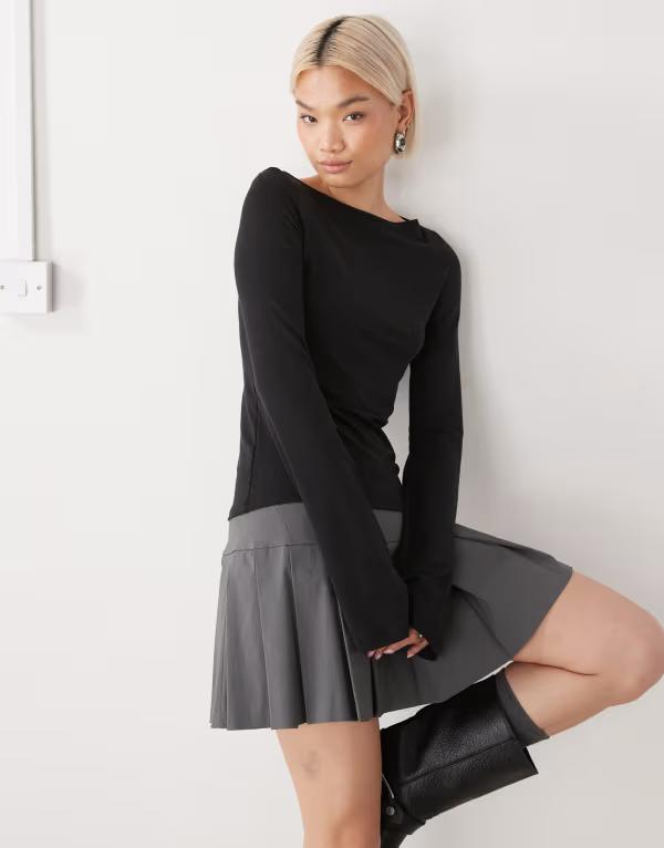 ウィークデイ レディース トップス Tシャツ Weekday Annie super soft long sleeve boat neck top Black ブラック