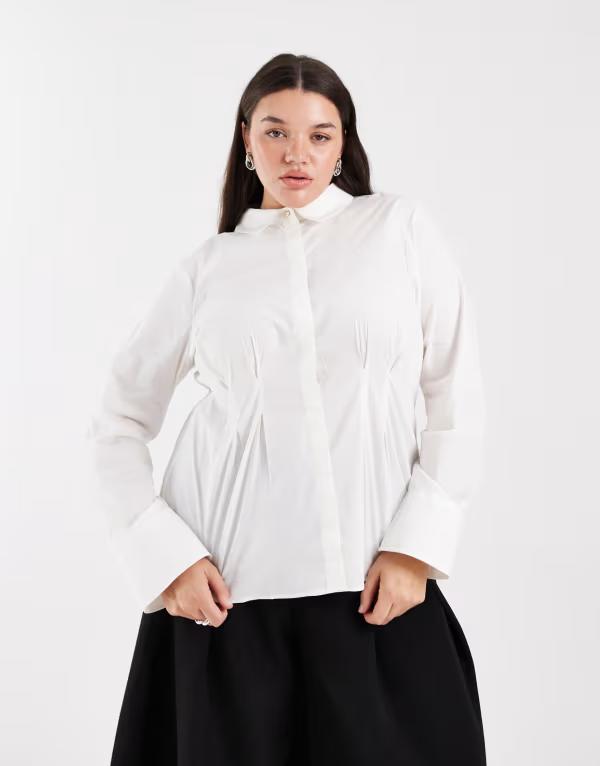 ヴェロモーダ レディース トップス シャツ ウエストマーク Vero Moda Curve cinched waist shirt Snowhite ホワイト