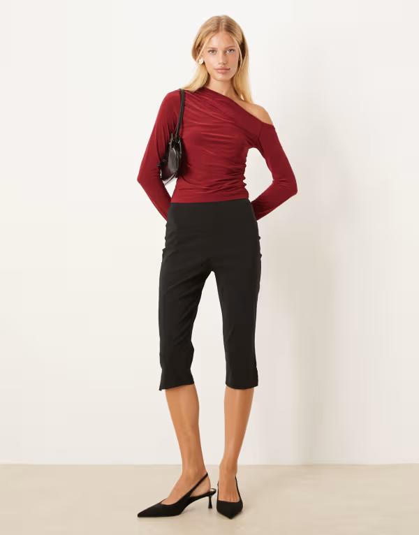 エイソス レディース トップス プルオーバー ASOS DESIGN slinky one shoulder long sleeve top Burgundy バーガンディ