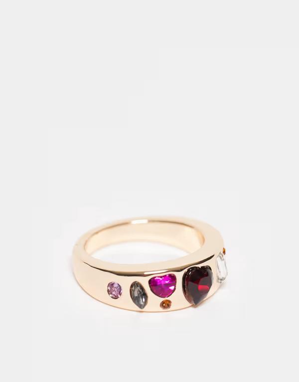 エイソス レディース アクセサリー リング ASOS DESIGN ring witheart sparkly crystals tone GOLD ゴールド
