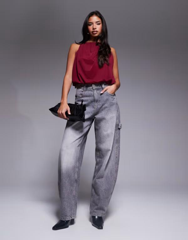 エイソス レディース トップス シャツ ホルター ASOS DESIGN halter top with bubble hem Burgundy バーガンディ