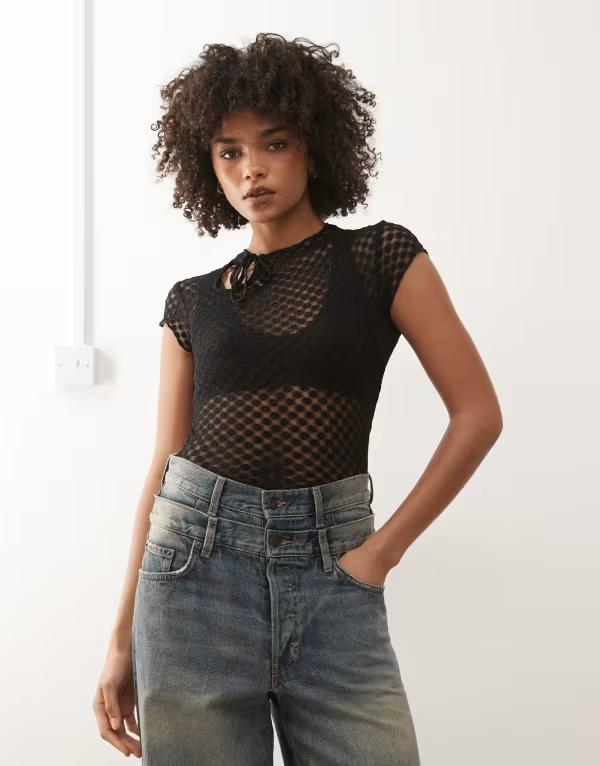 モーテル レディース トップス シャツ ドット レース Motel Jiwon keyhole polka lace top Black ブラック 11,665円