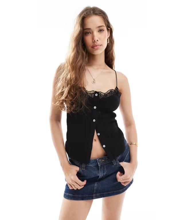 オンリー レディース トップス シャツ レース ONLY lace detail cami top Black ブラック
