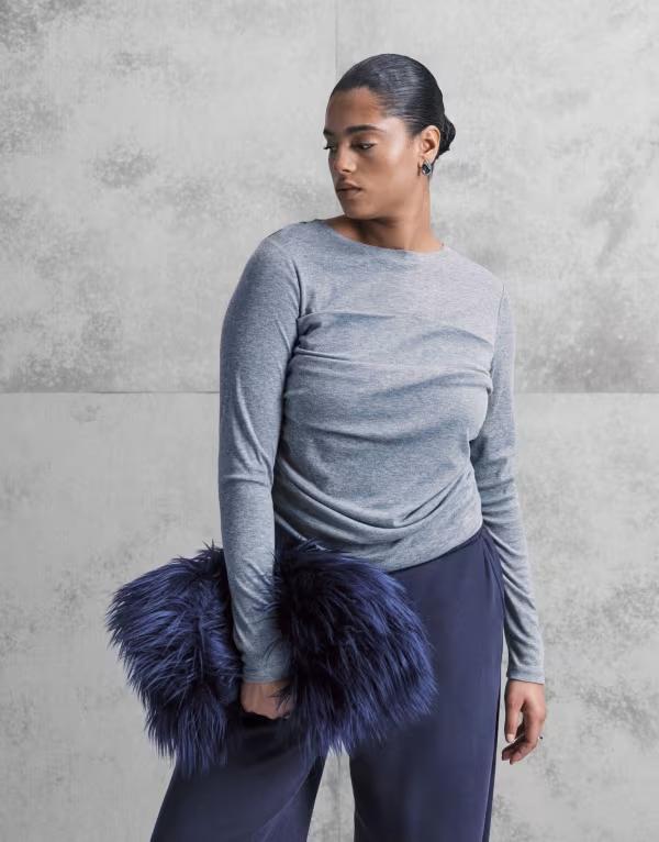 エイソス レディース トップス プルオーバー ドレープ プルオーバー ASOS Curve ASOS DESIGN Curve soft jersey drape long sleeve top heather Gray Heather 薄墨色