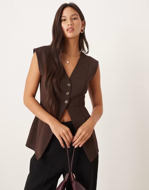 エイソス レディース トップス タンクトップ ベスト スキューバ ASOS DESIGN longline vest in chocolate in scuba-style fabrichoclate チョコレート