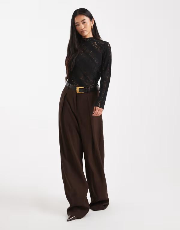 オンリー レディース トップス プルオーバー 非対称 スピード競技 ONLY asymmetric hem lace top Black 黒いこと