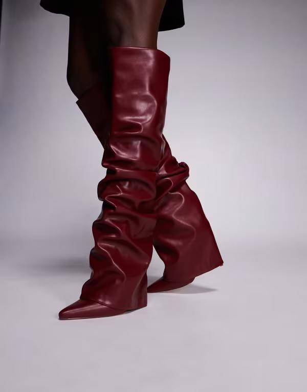 シミ レディース シューズ ブーツ・レインブーツ ギャザー SIMMI Shoesimmi London Lukas foldoveruched knee boots Burgundy pu バーガンディ