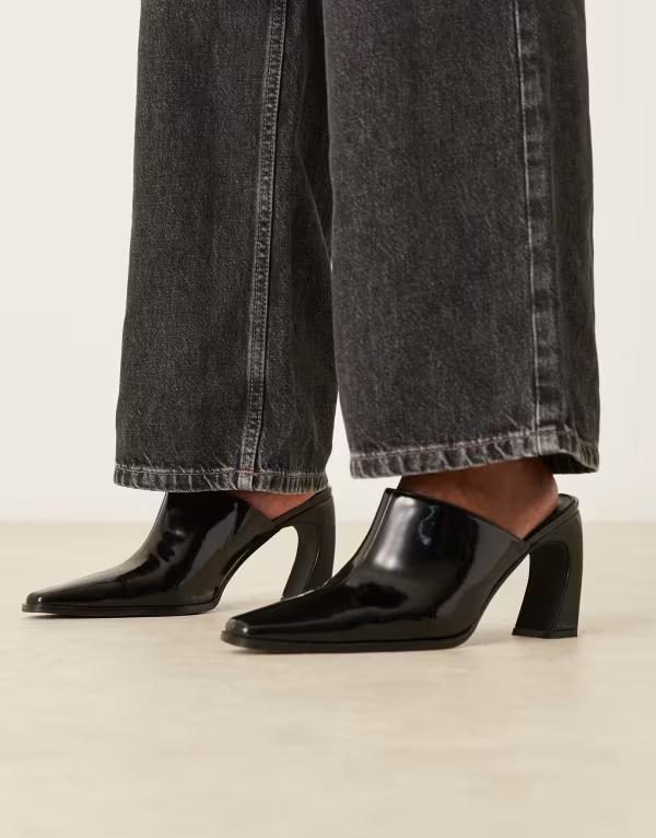 レイド レディース シューズ サンダル 踵 RAID Hania curved heel mules with pointed toe BLACK PU 黒いこと