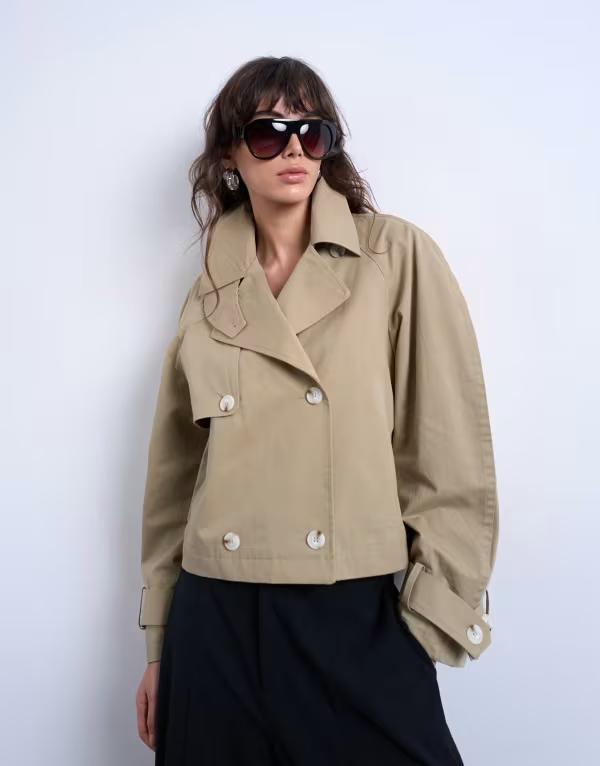 トップショップ レディース アウター コート コットン Topshop cotton ovoid sleeve shortrench coat BEIGE ベージュ