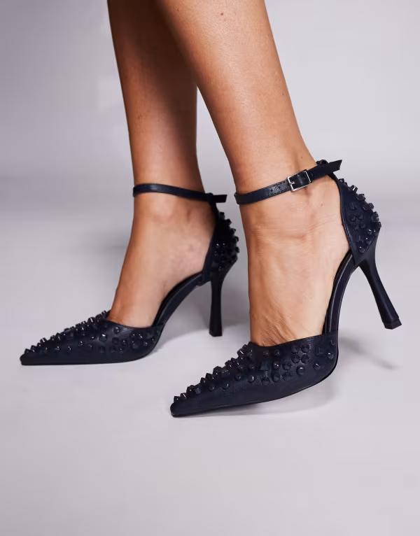 アザレア ワン レディース シューズ ヒール Azalea Wang Bessetta studded heels NAVY ネイビー|ReVida 店