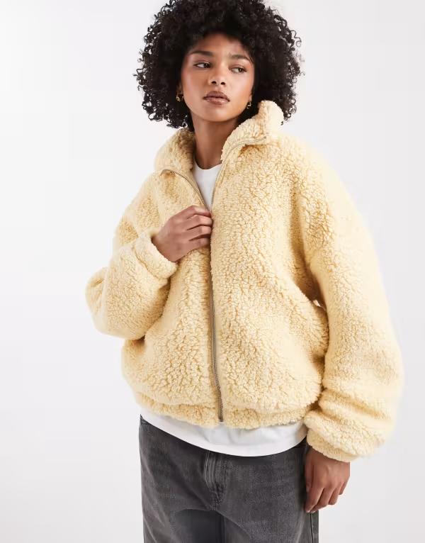 ミスセルフフリッジ レディース アウター ジャケット・ブルゾン Misselfridge zip up borg jacket in butter milk Buttermilk