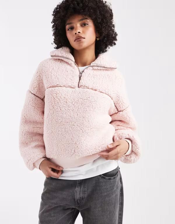 ミスセルフフリッジ レディース アウター ジャケット・ブルゾン ハーフジップ Misselfridge half zip borg jacket PINK ピンク