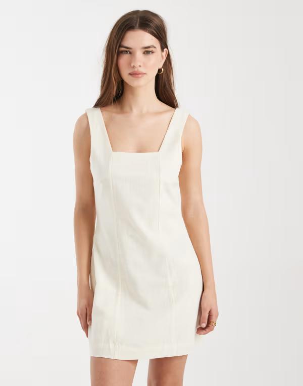 コットンオン レディース トップス ワンピース ミニ Cotton square neck mini dress in crme frache CREME FRAICHE