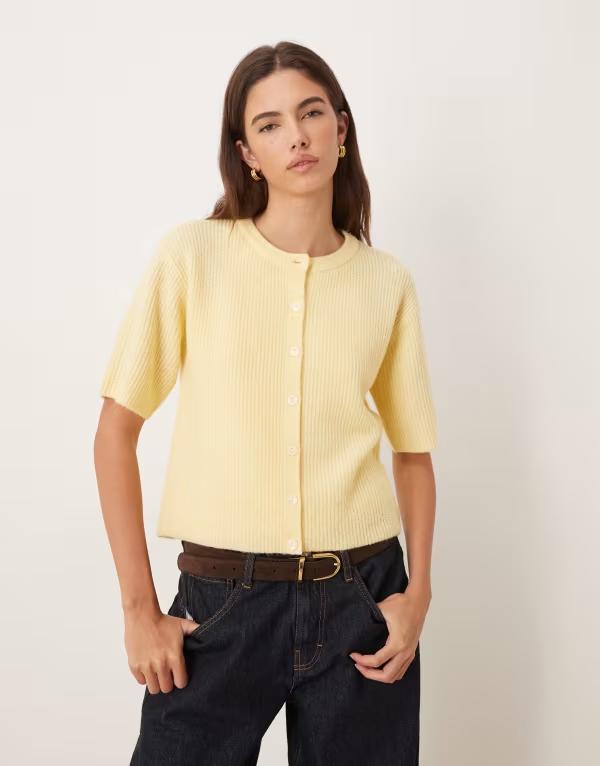 ジェイディーワイ レディース アウター カーディガン ニット JDY short sleeve knit cardigan in buttermilk Double Cream クリーム
