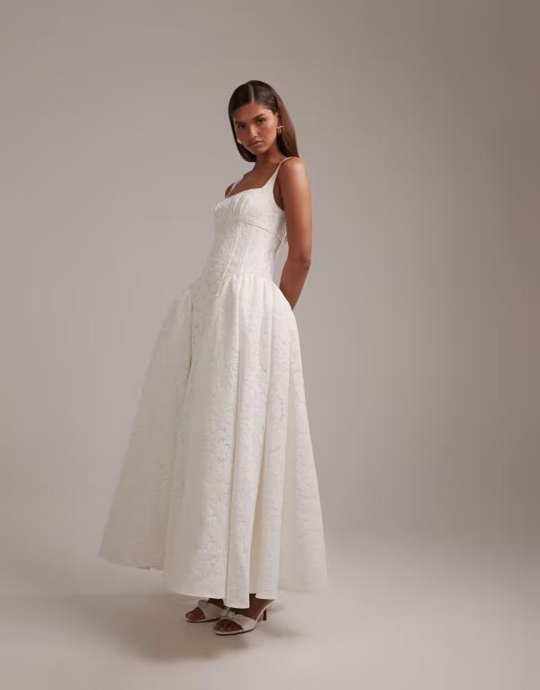 エイソス レディース トップス 衣装 midi スピード競技 ASOS DESIGN lace prom bridal MIDI dress Ivory 象牙色