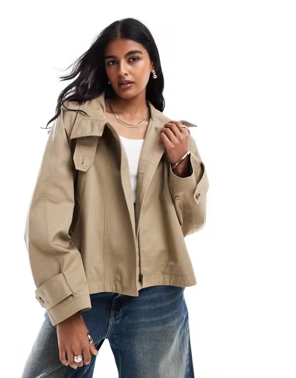 エイソス レディース アウター コート ケープデザイン クロップド キャップ ケープ ASOS DESIGN cropped cape detail trench coat in rye