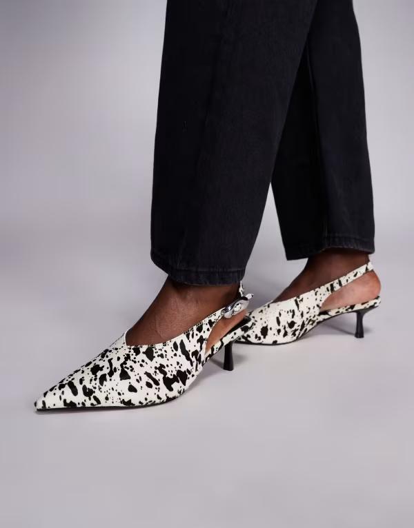 リバーアイランド レディース シューズ パンプス プリント River Island cow print slingback pumps in dark brown ブラウン|ReVida 店