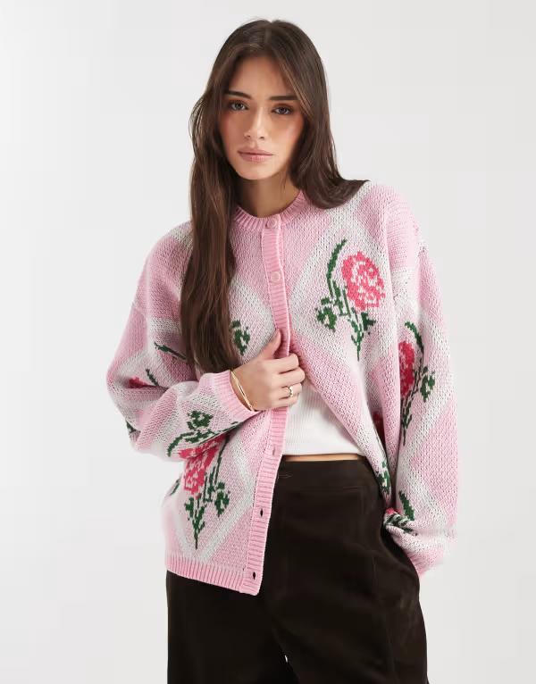 ミスセルフフリッジ レディース アウター カーディガン フラワー柄 フラワー Misselfridge argyle floral cardigan PINK ピンク