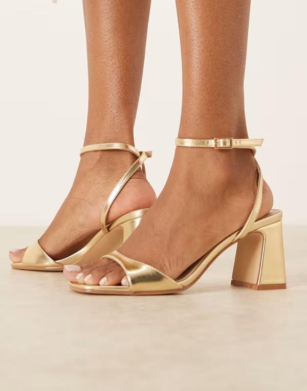 レイド レディース シューズ サンダル ヒール RAID Cora block heeled sandals Gold pu ゴールド|ReVida 店