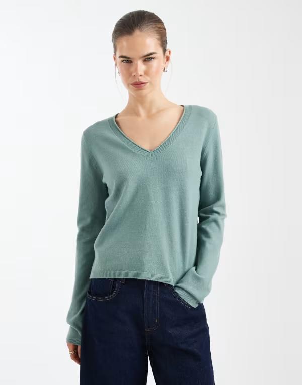 オンリー レディース アウター ニット・セーター Vネック ONLY V-necknitop in light Chinois green グリーン|ReVida 店