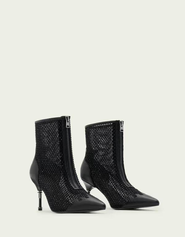オールセインツ レディース シューズ ブーツ・レインブーツ メッシュ Allsaints Natasha mesh pointed toe boots Black ブラック｜ReVida 店