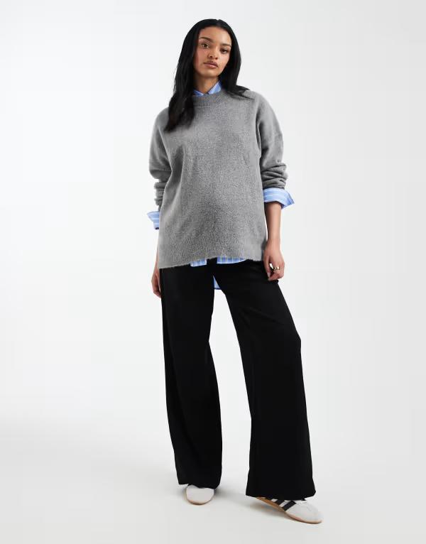 ママライシアス レディース ボトムス 心地よいズボン下 ワイドレッグ プルオーバー マタニティ Mama.licious Mamalicious Maternity over the bump wide leg jersey pants Black 黒いこと