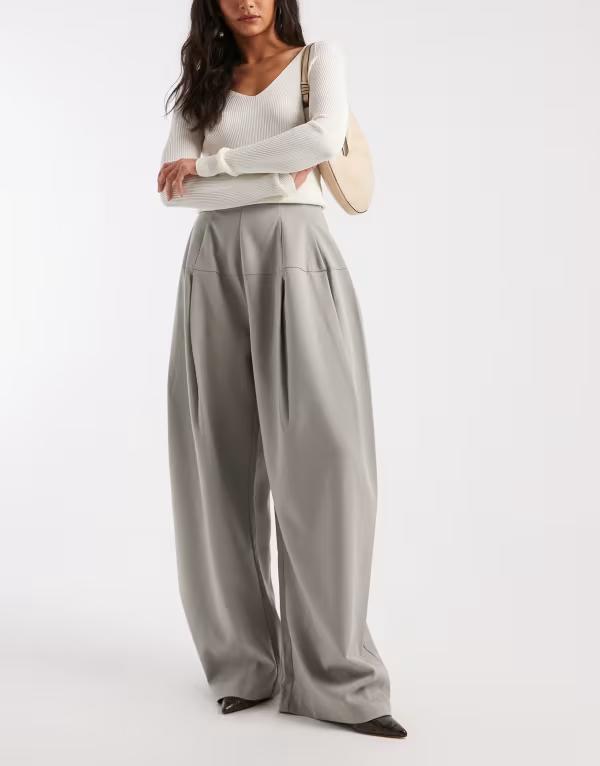 エイソス レディース ボトムス カジュアルパンツ ASOS DESIGN tailored corset waist volume pants in sage セージ